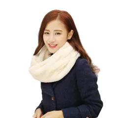 [Kai La Nalu] スヌード 冬 人気 無地 ソフト 男女兼用 防寒 厚手 一周巻き レディース ネックウォーマー マフラー エコファー メンズ 柔らかい ふわふわ あったかい ボリューム ファー ネック ウォーマー 保温 裏ボア ネック [ホワイト]