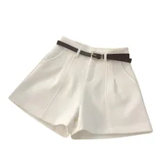 【REG8】レディース ショートパンツ ハイウエスト 韓国 細見え 短パン 夏 ゆったり 速乾 シワになりにくい 着心地 耐久性 軽量 ポリエステル キュロット (JP, アルファベット, M, ホワイト) [ホワイト] [M]