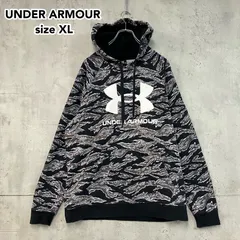 UNDER ARMOUR アンダーアーマー パーカー メンズ XL 虎柄 カモフラ タイガーストライプ 黒 灰 ビッグロゴ プルオーバー スウェット 裏起毛 フーディー 1375511 オーバーサイズ  ★◇■