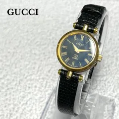 【ジャンク品】GUCCI グッチ 丸形 腕時計 クォーツ レザーベルト ビンテージ ネイビーブラック