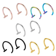 [ROSELLA] ノンホールピアス イヤーカフ テヒョン 口ピアス 唇 軟骨 鼻 人気 アクセサリー T字 2個入り (8mm径, ゴールド) [ゴールド] [8mm径]