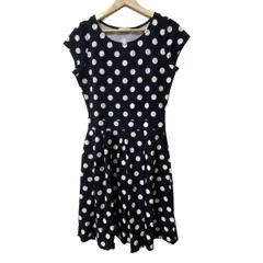 EGERIE(エジェリ) ワンピース サイズT3 レディース美品  - ダークネイビー×アイボリー クルーネック/半袖/ロング/ドット柄