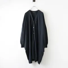 美品 ミズイロインド mizuiro ind Vネックワイドカーディガン＼ダークグレー コットン ニット 羽織り ロング【2400014739251】