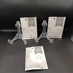 【TAKA62-14】△ MOTTO モト ｢ディッシュ スタンド クリアイーゼル お皿 ポストカード 写真立てに利用｣ 透明クリア 3点セット