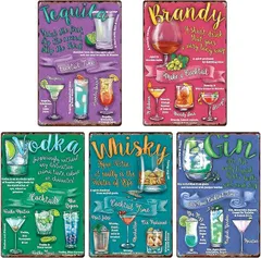 Lezalic ブリキ看板 ドリンク カクテル メニュー バー バル 壁飾り インテリア レトロ 雑貨 アンティーク調 アメリカン ティンサイン (cocktail-01)