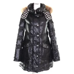 美品◇BURBERRY BLUE LABEL バーバリーブルーレーベル 裏地チェック ファー・ロゴボタン付 ダウンコート ダークブラウン 38 正規品 レディース