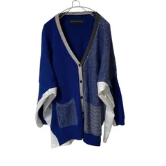 ZM1675【美品】KOHAKU コハク シャツドッキング ニットカーディガン ブルー/ホワイト サイズF