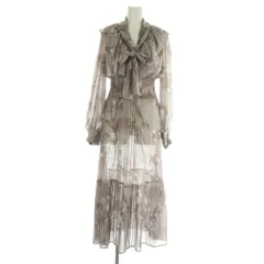 スナイデル SNIDEL プリーツボウタイプリントワンピ ワンピース ロング シアー 花柄 0 ライトグレー /MY ■OS