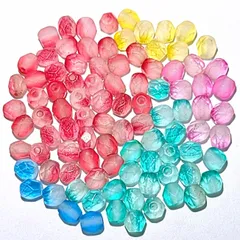 チェコビーズ ファイヤーポリッシュ 4mm クリスタルハーフ レッド イエロー ブルー グリーン ピンクフロスト 合計94粒 まとめ売り