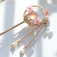 新品　エレガント　ヘアアクセサリー　花形かんざし　髪飾り　パール　上品　クリスタル装飾　パール付きチェーン　コーム　華やか　フォーマル　ブライダル　成人式　卒業式　フラワー　アレンジ