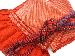 【一輝堂】和装小物 帯締め 帯揚げ セット 振袖用 総絞り 丸組 金糸 美品 帯締 帯揚 25w12-14509