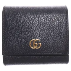 GUCCI (グッチ) GGマーモント ロゴプレート レザー コンパクトウォレット 二つ折り財布 ゴールド金具 ブラック 598587