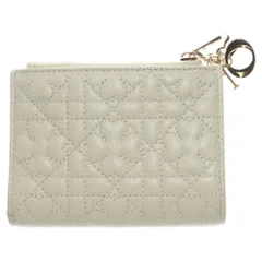 Christian Dior (クリスチャンディオール) Lady Dior Dahlia レディディオール ダリア カナージュ ラムスキン レザー クローバーステッチ コンパクトウォレット 二つ折り財布 ゴールド金具 ライトグリーン