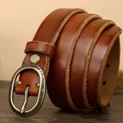 가죽 여성 벨트 2.6cm 폭 황동 버클 빈티지 디자인 핸드메이드 소가죽 내츄럴 레더 데님 캐주얼 용 (95 ~ 115cm) 수제 선물 세련된 생일 선물에도 추천 남녀 겸용 PD083