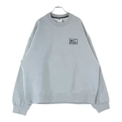 NIKE (ナイキ) ×Stussy FLEECE CREW ステューシー ロゴ刺繍 フリースクルーネックスウェットトレーナー グレー DO9337-063