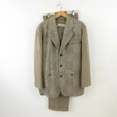 GEORGES RECH HOMME ツイード3ピーススーツ セットアップ テーラード ベスト 長袖 ストライプ 総柄 ベージュ L *A99