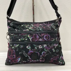 7859　KIPLING キプリング　ナイロン　ユニセックス　ショルダーバッグ　ワンショルダー　肩がけ　斜めがけ　クロスボディ　ブラック系　黒系　総柄