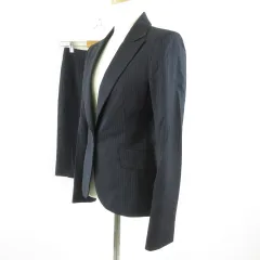 インディヴィ INDIVI セットアップ スーツ テーラードジャケット 長袖 スカート ストライプ 紺 38 *T218