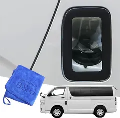 TOP QUALITY B＆G 強化ガラス製/ワンランク上のスタイルを演出。 ハイエース200系専用 フューエルリッドカバー 給油口 カスタム クリア 窓 マイクロファイバータオル付き