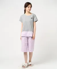 OG37 【タグ付き未使用】COMME CI COMME CA コムシコムサ レディースルームウェアセットアップ　半袖6分丈パンツ グレー グンゼ 綿100％天竺/ブロード Lサイズ MF72169
