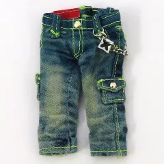 【中古】ドールアクセサリー オビツ11用 身長調整サイズのデニムカーゴパンツ(蛍光黄色ステッチ)