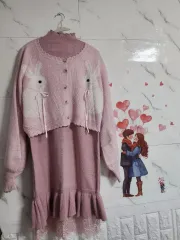 新品 ニット セットアップ (カーディガン+ONE PIECE) ピンク