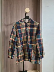 チェック フード ショート コート