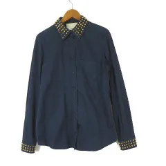 3.1 フィリップリム 3.1 phillip lim シャツ ブラウス ロックスタッズ装飾 コットン 長袖 M 2 紺 ネイビーのサムネイル