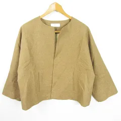 レキップヨシエイナバ L'EQUIPE YOSHIE INABA ノーカラー ジャケット ボタンレス 絹 麻 38 ベージュ kz11266