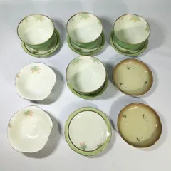深川製磁　茶器　小鉢・小皿各種　湯呑み グリーン楓 5客　輪花 深小鉢 金縁 2枚　マーガレット 小皿 2枚　計6点セット➕️予備茶托1枚付き 《NO 01104》
