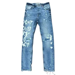 ZARA MAN ペイント＆リペア加工 ハイウエスト スキニーデニム ブルー サイズ38 メンズS ザラマン