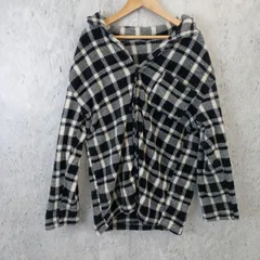 メンズ シャツ フリースシャツ ブラック×ホワイト 黒×白 チェック柄 Mサイズ ◇〇