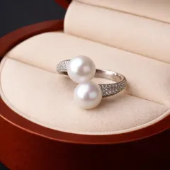 168M【シルバー925】パール ダイヤ フリーリング ダブルパール デザイン ダイヤモチーフ 指輪 上品 エレガント 高級感 清楚 フォーマル 大人フェミニン 洗練デザイン 普段使い デート オフィス 結婚式 卒業式 入学式 おしゃれ 高見え ジュエリー