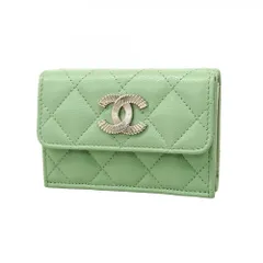 シャネル(Chanel) シャネル 三つ折り財布 マトラッセ キャビアスキン グリーン レディース