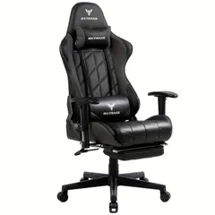 【リクライニング＆オットマン付】ゲーミングチェア オフィスチェア デスクチェア 人間工学 ハイバック 165度リクライニング テレワーク PCチェア【黒】