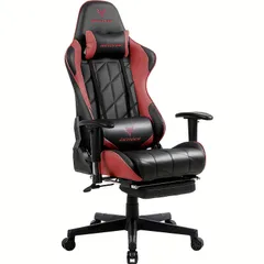 【リクライニング＆オットマン付】ゲーミングチェア オフィスチェア デスクチェア 人間工学 ハイバック 165度リクライニング テレワーク PCチェア【クリムゾン】