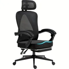 【メッシュ＆ポケットコイル】オフィスチェア オットマン付き デスクチェア フットレスト 椅子 パソコンチェア PCチェア ハイバック ゲーミングチェア おしゃれ ソファ 社長椅子【姿勢サポート】【ブラック】