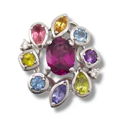 田崎真珠 タサキ TASAKI ダイヤ ダイヤモンド 0.04 ネックレストップ ペンダントトップ K18 WG 750 マルチストーン マルチカラー カラーストーン ロードライトガーネット トルマリン シトリン トパーズ アメジスト タンザナイト 4492