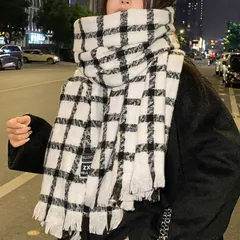【ホワイト】ストール ショール レディース 大判 マフラー チェック 秋冬 防寒 ひざ掛け きれいめ おしゃれ 暖かい