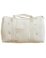 [LIMSE] 【totto&cot】マザーズバッグ 大容量 軽量 コットン キルティング風 刺繍入り ママバッグ かわいい ボストンバッグ レディース ショルダーバッグ トートバッグ 3way 手提げ 出産準備 通園 通学 ヌビバッ [ウサギ＆チューリップ]