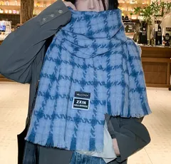 【ブルー】ストール ショール レディース 大判 マフラー チェック 秋冬 防寒 ひざ掛け きれいめ おしゃれ 暖かい