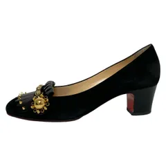 クリスチャンルブタン パンプス 37 レディース - 黒 キルティタン/スタッズ/ラインストーン/アウトソール張替済 レザー