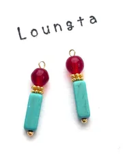 3824ターコイズピアス チェコビーズピアス レッド ブルー 小ぶりピアス 樹脂ピアス