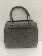 【中古品】オーストリッチ　型押し　ハンドバッグ　レザー　グレー　現状品