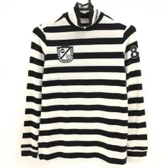 【超美品】パーリーゲイツ 長袖ハイネックシャツ 白×黒 ボーダー 表微起毛 ストレッチ レディース 1(M) ゴルフウェア PEARLY GATES