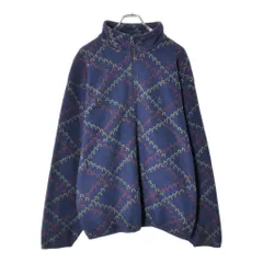 90年代 USA製 NAUTICA ノーティカ ハーフジップ フリースジャケット 総柄 ネイビー(メンズ L)中古 古着 V9424