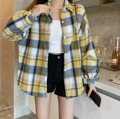 レディース チェックシャツ 秋服 長袖 オーバーサイズ ゆったり 羽織り レトロ カジュアル おしゃれ ko1