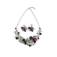[ＫＫ　Ｓｏｌｉｓ] ネックレス ピアス２点セットフローラル・ブリリアンスシリーズ 咲き誇る花々をモチーフに、華やかさと優雅さを融合させたデザインのジュエリーセットフォーマルナイト ダンス発表会ショー舞台パーティー結婚式などパー [パープル] [ピアスセット]