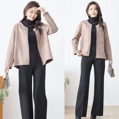 新品 TRUBE フェイクスエードノーカラージャケット 【M〜L】【L〜LL】（C02-205D,C02-206C)  カラー豊富 シンプル カジュアル エレガント モカ カーキ グレー ネイビー