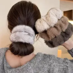 新品 ふわふわ ファーシュシュ ボリューム感 ヘアゴム おしゃれ ブラウン ベージュ グレー